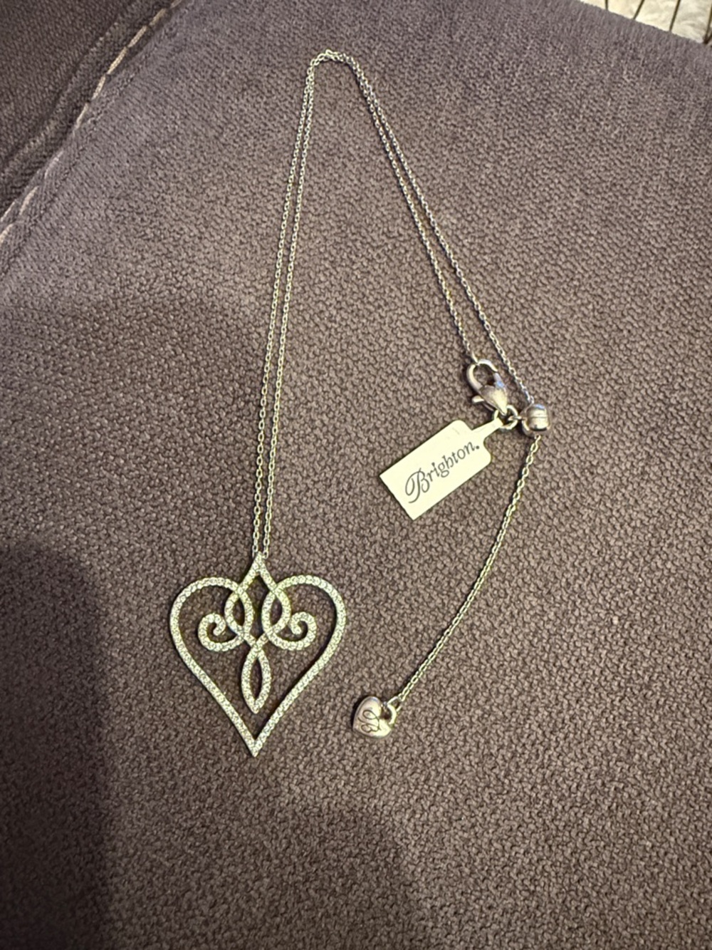 Brighton Silver-Tone Filigree Heart Necklace with Crystal Accents